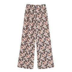 Elegant Strapless Top with Floral Print and Wide-Leg Pants Set
