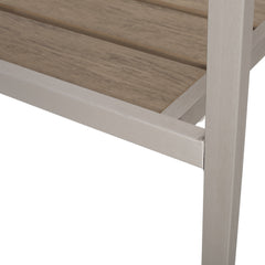 Outdoor Modern Aluminum Dining Chair with Faux Wood Seat (Set of 2), Natural and Silver