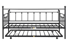 Metal double bed with ear shaft/sturdy/noise reduction/flexible ear shaft/retro style/no need for spring box (Black)