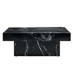 A modern and practical coffee table made of MDF material with black patterns
