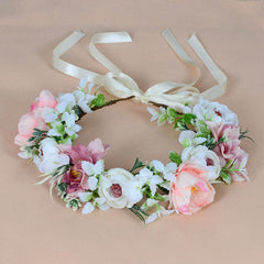 Flower garland headwear, forest style girl, sweet vacation, photography, hair accessories, simulated flowers, green leaves, flower garland