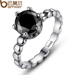 BAMOER Finger Ring with Black Cubic Zirconia Wedding Jewelry PA7205