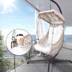 Swing Egg Chair with Stand Indoor Outdoor Wicker Rattan Frame 350lbs Capacity Hammock Chair for Patio Bedroom with Sunshade Clot