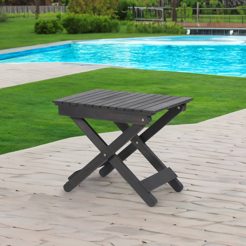 Outdoor Folding Wooden Side Table, Dark Gray, 15