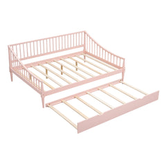 Full Size Daybed with Trundle and Support Legs  Pink