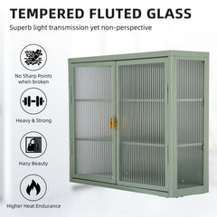 Retro Style Haze Double Glass Door Wall Cabinet With Detachable Shelves for Office Dining Room Living Room Kitchen