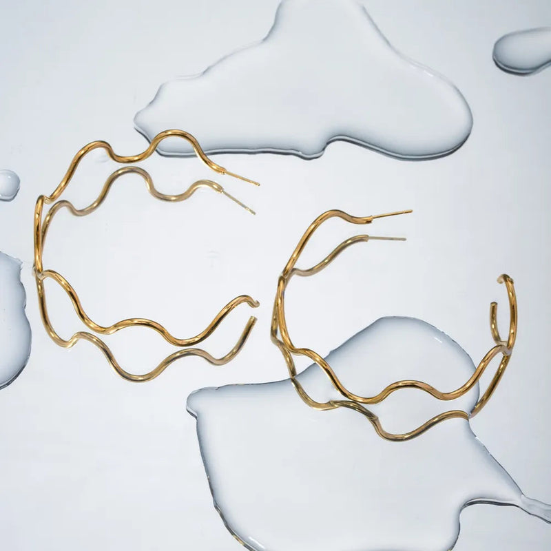Stainless Steel Wave Shape C-Hoop Earrings