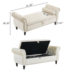Velvet Multifunctional Storage Rectangular ottoman bench with 1 Pillow, Beige