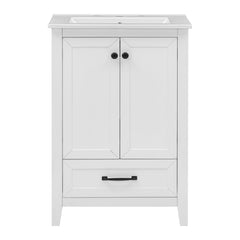 24" Bathroom Vanity with Sink, Bathroom Vanity Cabinet with One Drawer and Doors, Solid Wood and MDF, White