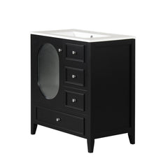 30" Bathroom Vanity with Sink, Bathroom Vanity Cabinet with Three Drawers and Door, Solid Wood and MDF, Black