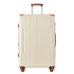 Hardshell Luggage Sets 3 Pcs Spinner Suitcase with TSA Lock Lightweight 20''24''28'' Brown white + ABS