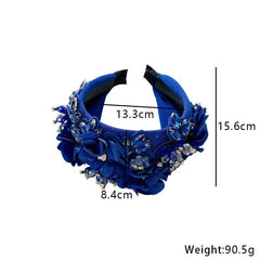 Solid color fabric flower oversized wide edged crystal headband