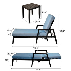 3PC Outdoor Aluminum Patio Furniture Chaise Lounge Set 2 Chaise & 1 End Table