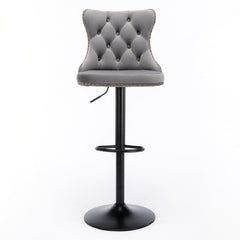Gray,Set of 2 25-33 Inch,17.7 inch base, Modern Upholstered Bar Stools with Backs Comfortable Tufted for Home Pub and Kitchen