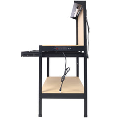 Steel Workbench Tool Storage Work Bench Workshop Tools Table W/Drawer and Peg Board ,4xAC outlets 2xUSB Ports