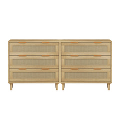 3-Drawers Rattan Storage Cabinet Rattan Drawer (Set of 2),for Bedroom,Living Room,Dining Room,Hallways,Oak