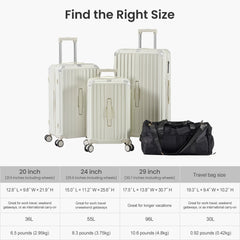 Luggage Set 4 pcs (20"/24"/29"/Travel Bag), PC+ABS Durable Lightweight Luggage with Collapsible Cup Holder、 TSA Lock, White