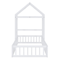 Wooden Twin Size Children's Bed with Detachable Headboard and Integrated Clothes Drying Rack, White