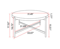 Modern Thread Design Round Coffee Table MDF Table Top with Cross Legs Metal Base(Set of 2 pcs )