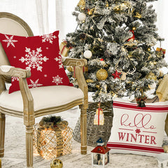 Christmas Snowflake Pillow Cover Linen Checkered Letter Printed Pillow Cover Christmas Theme Cushion Cover
