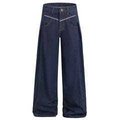 American High Street Design Denim Wide Leg Long Pants Men's Vibe Trendy Side Pleated Loose Casual Trousers