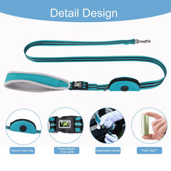 Nylon Combat Padded Leads Dog Leash with Double Padded Handles with Built in Poop Bag Holder Dispenser