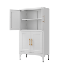 White metal kitchen storage cabinet, kitchen pantry storage cabinet with door and shelf, adjustable leveling feet