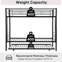 Twin bunk bed frame with trailer, metal bunk bed with sturdy guardrail and side ladder, can be divided into two beds, black