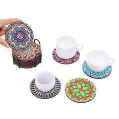 New DIY Diamond Painted Coaster Mat Set of 12 with Datura Pattern (Free Storage Shelf)