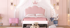 Twin cushion princess bed with crown headboard and 2 drawers with headboard and footrest, pink+white