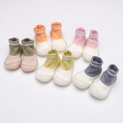 Baby cartoon walking shoes, cute multi-color children's floor socks, soft soled anti slip knitted shoes