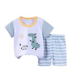 T-shirt+Shorts 2-Piece Clothing Set Pajamas Summer Kids Baby Boys Girls Cotton Casual Tracksuit Cartoon Dinosaur Clothes Suit