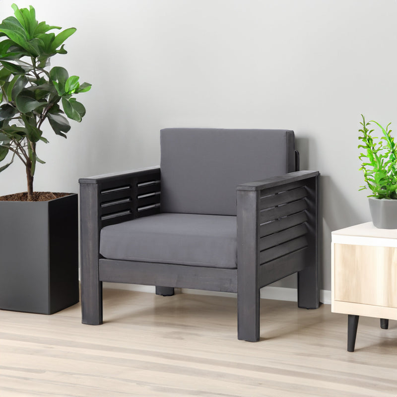 Outdoor Acacia Wood Club Chairs with Cushions, Dark Gray, 27.75