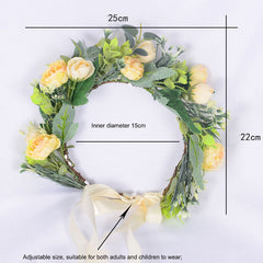 Flower garland headwear, forest style girl, sweet vacation, photography, hair accessories, simulated flowers, green leaves, flower garland