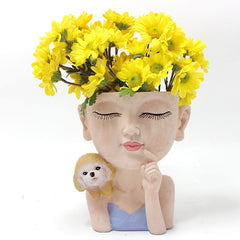 Creative resin succulent potted plant decoration for girl's puppy flower pot