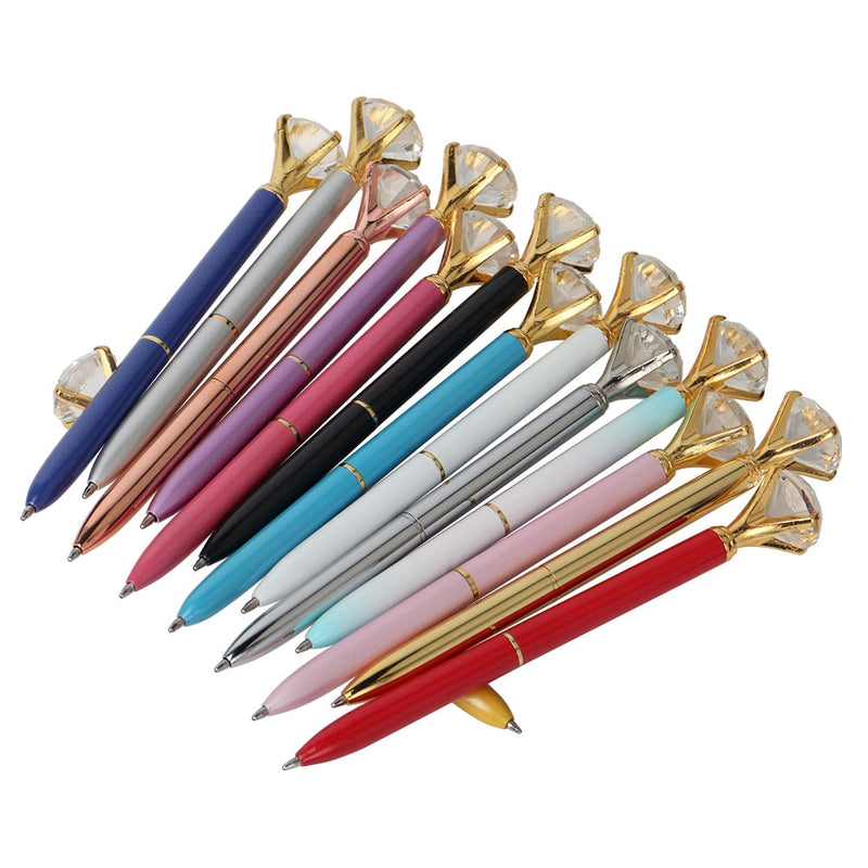 21Color Kawaii Ballpoint Pen Big Gem Metal Ball Pen With Large Diamond Blue And Black Magical Pen Fashion School Office Supplies