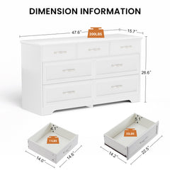 Modern 3 Drawer Bedroom Chest of Drawers with 7 Drawers Dresser Clothes Organizer -Metal Pulls White, 47.6″L x 15.7″W x 26.6″H