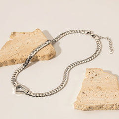 Stainless steel Cuban chain heart-shaped necklace with hollowed out flat snake chain heart pendant necklace for women