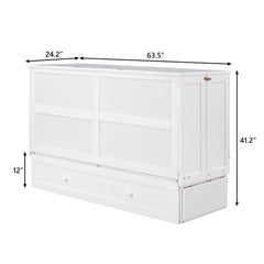 Queen Size Mobile Murphy Bed with Drawer and Little Shelves on Each Side White