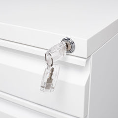 Locked three drawer storage mobile metal filing cabinet, pre assembled filing cabinet, except for wheels under the table (white)