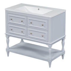 36" Bathroom Vanity Cabinet with Sink Combo Set, Undermount Resin Sink, Free Standing Vanity Set with 4 Drawers Blue