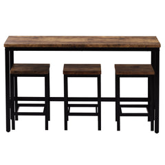 TOPMAX Counter Height Extra Long Dining Table Set with 3 Stools Pub Kitchen Set Side Table with Footrest Brown