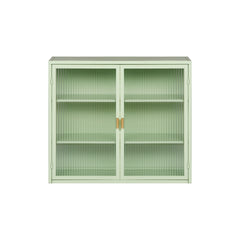 27.56"Glass Doors Modern Two-door Wall Cabinet with Featuring Three-tier Storage Mint Green