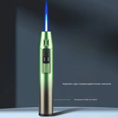 Pen Metal Lighter Mini Spray Gun Inflatable Windproof Butane Gas Lighter Adjustable Straight Shot Blue Flame Cigarette Tools