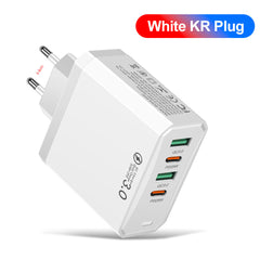 Four in one 2USB+2PD mobile phone charger, tablet plug, European, American and British standard super fast charging
