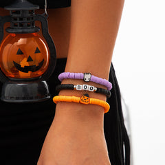 Halloween Soft Ceramic Elastic Bracelet Set Dark Wind Pumpkin Head Letter Bracelet