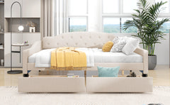 Full Size Upholstered Tufted Daybed with Two Drawers, Beige