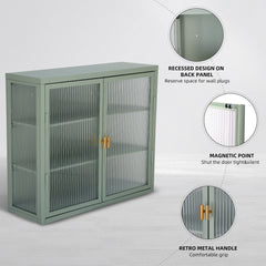 Retro Style Haze Double Glass Door Wall Cabinet With Detachable Shelves for Office Dining Room Living Room Kitchen