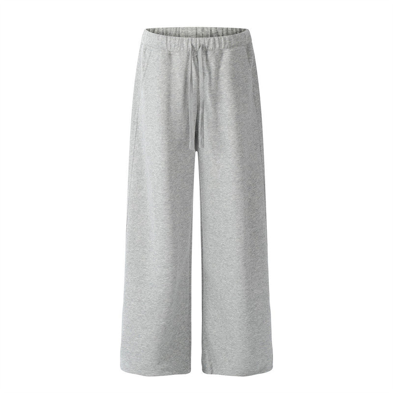 Street Trend Loose Straight Leg Long Pants Men's Sports Sweatpants Solid Color Versatile Casual Ankle Drawstring Trousers