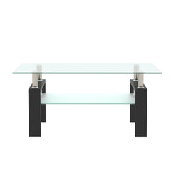 Rectangle Black Glass Coffee Table Clear Coffee Table Modern Side Center Tables for Living Room Living Room Furniture